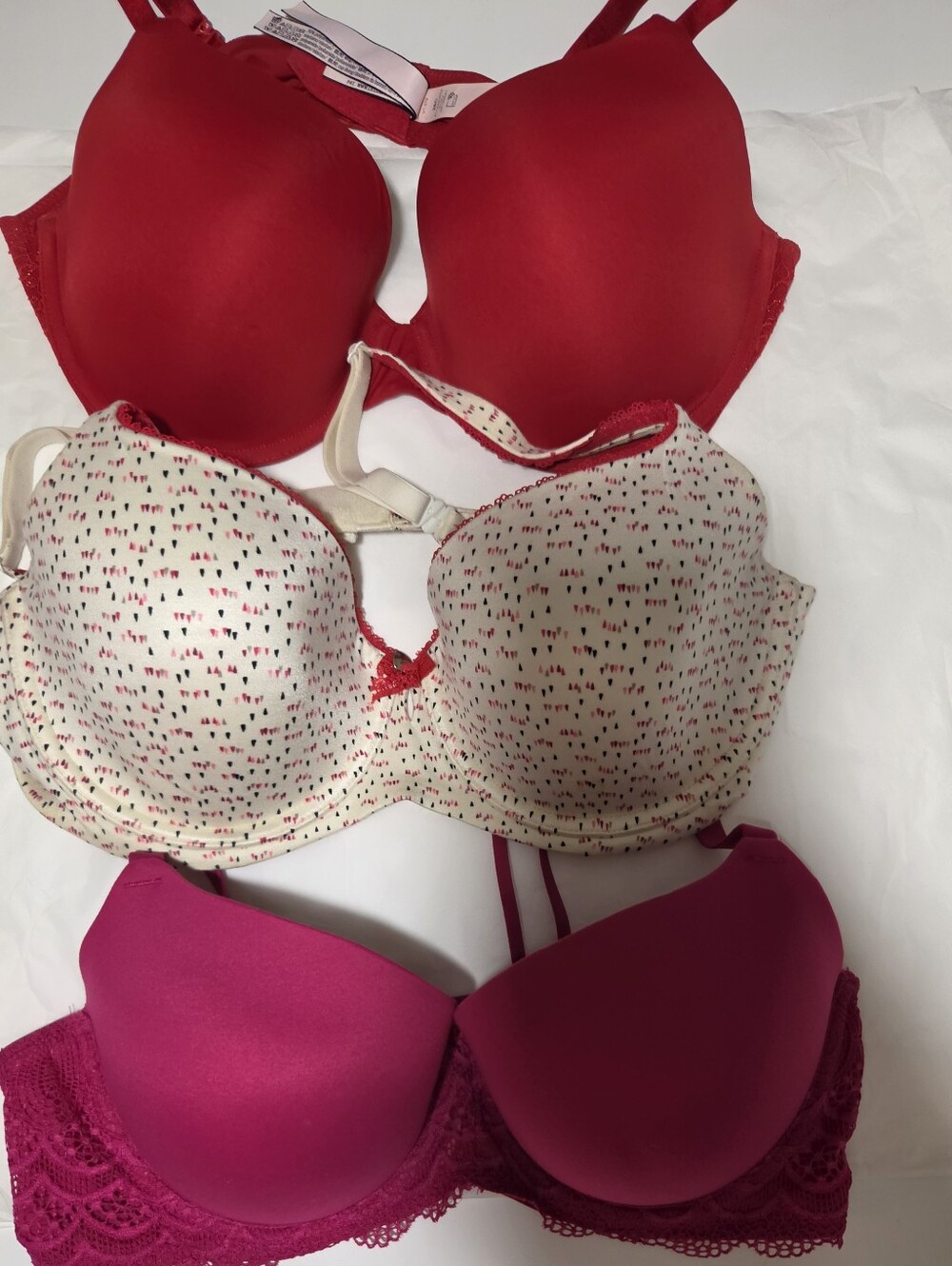 Set Of 3- Red, Cream & Pink Women's T-Shirt Bras - Everyday Support